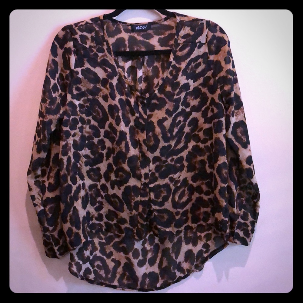 Hi Low Cheetah Sheer Blouse
